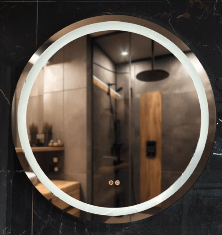 ESPEJO REDONDO LED 80CM MARCO NEGRO